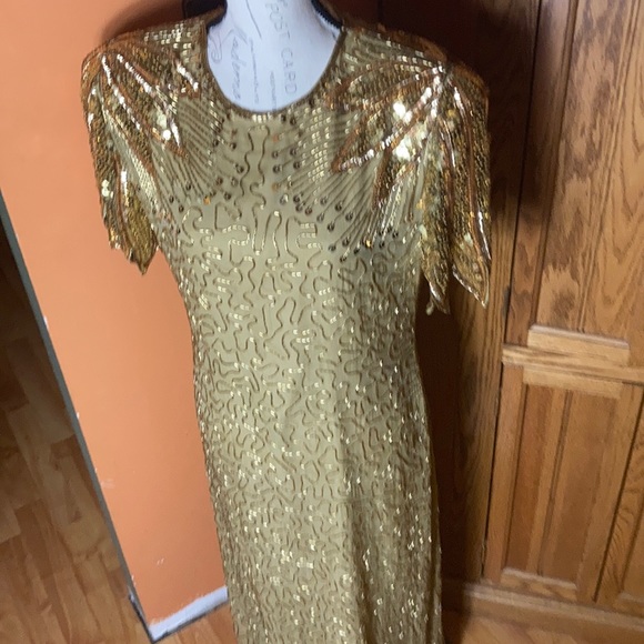 Laurence Kazar vintage gold beaded and sequined silk dress - Picture 6 of 13